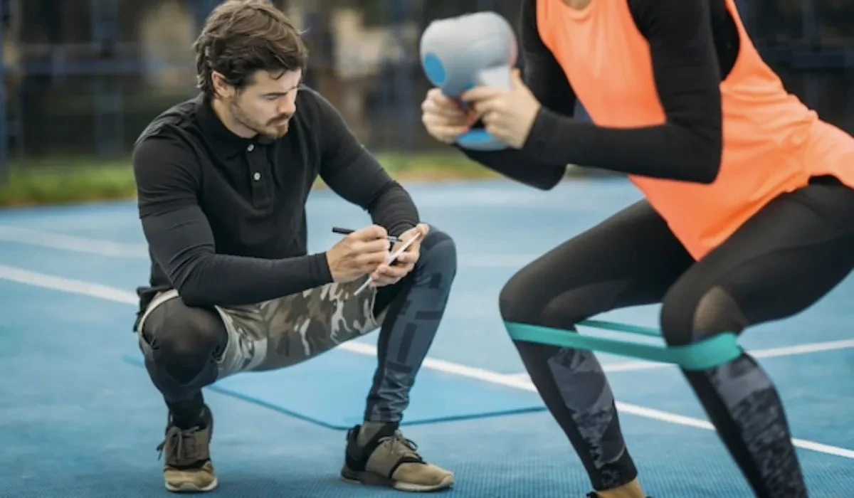Doctor of Physical Therapy running a single-leg hop test with an athlete